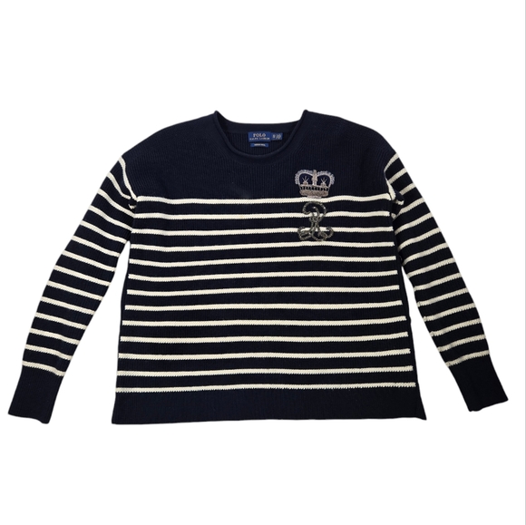 Polo Ralph Lauren Nautical Blue & White Stripe Merino Wool Sweater - Picture 5 of 14